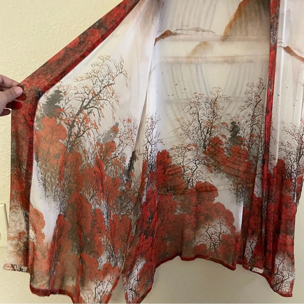 CCC Sheer Open Kimono Cardigan Asian Art To Wear Nature One Size READ‎ B32